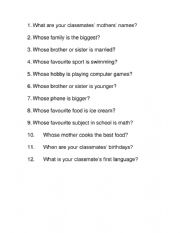 English Worksheet: Possessive S Questionnaire
