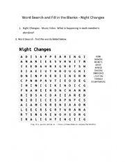 English Worksheet: Night Changes by One Direction - Word Search and Fill in the Blanks 