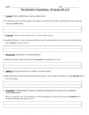 English Worksheet: The Outsiders Vocabulary  8th grade (Ch.1-2)