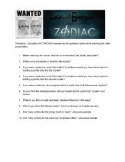 English Worksheet: Zodiac Movie Worksheet