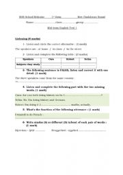 MID TERM 1 TEST FIRST FORM TUNISIAN PROG