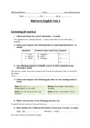 MID TERM 1 TEST FIRST FORM TUNISIAN SYLLABUS