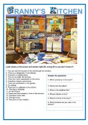 English Worksheet: Picture description - Granny�s kitchen