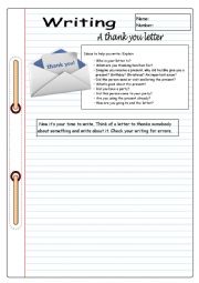 English Worksheet: A thank you letter