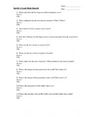 English Worksheet: Science Computer Activity - Earth�s Crust Websearch