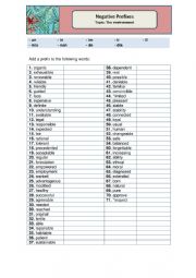 English Worksheet: Word Formation - Negative prefixes