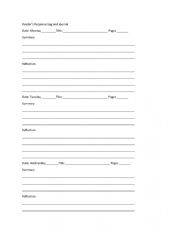 English Worksheet: Reader response journal log
