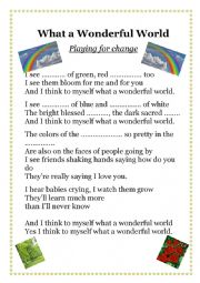 English Worksheet: What a wonderful world 