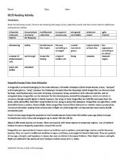 English Worksheet: IELTS Reading Activity - The Dragonfly