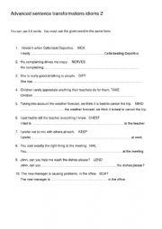 English Worksheet: CAE/CPE sentence transformations with idioms