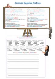 English Worksheet: Common Negative Prefixes