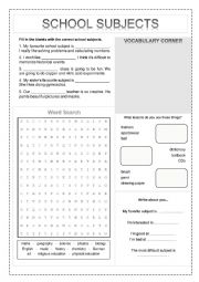 English Worksheet: School Subjects