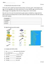 English Worksheet: Test gastronomy and daily routine