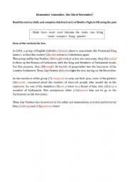 English Worksheet: Bonfire Night: a past story