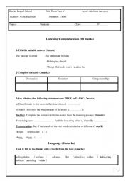 English Worksheet: mid term test n1 4th form