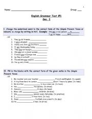 English Worksheet: Grammar Test 1