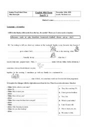 English Worksheet: Mid term test 1 7th form