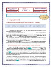 English Worksheet: mid-term test 9th form