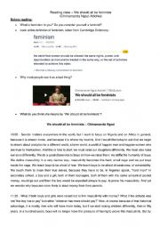 English Worksheet: We Should All be Feminists - TED Talks