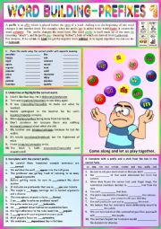 English Worksheet: Let us play with PREFIXES 1 - Vocabulary + exercises and KEY!!!!!