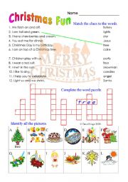 Christmas Fun: A 3 in 1 worksheet with answer key.