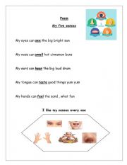 English Worksheet: My five senses poem 