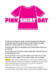 English Worksheet: Pink shirt Day