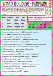 English Worksheet: PREFIXES for Intemediate learners 5 - Ex + KEY