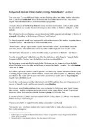 English Worksheet: Indian ballet prodigy in London
