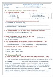 Mid of Term One test 2nd Form Secondary