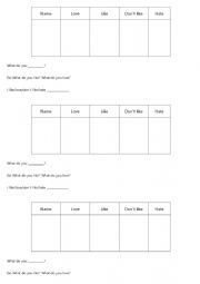 English Worksheet: Likes and Dislikes sheet