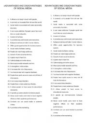 English Worksheet: Advantages and disadvantages of social media 