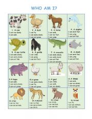 English Worksheet: WHO AM I? ANIMALS