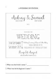 English Worksheet: a wedding invitation