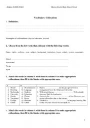English Worksheet: Vocabulary : Collocations
