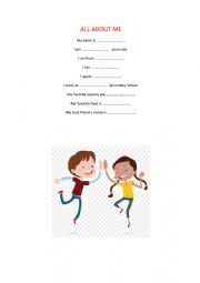 English Worksheet: all about me