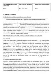 English Worksheet: end of term test 1 -3rd form