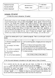 English Worksheet: 9th form mid-term test N1