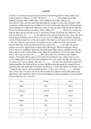 English Worksheet: Zombies Disney Channel
