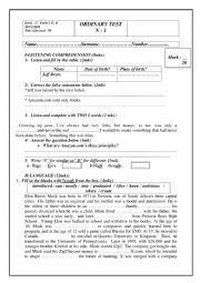 English Worksheet: mid term test 1 for 1st  formers