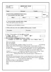 English Worksheet: mid term test 1 for third formers