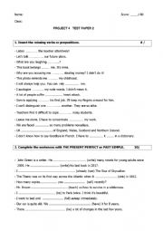 English Worksheet: PROJECT 4 - Test paper2