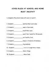 English Worksheet: COVID RULES AT SCHOOL AND HOME