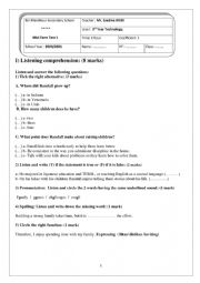 English Worksheet: mid term test 3rd form
