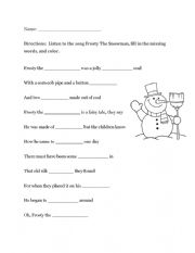 English Worksheet: Frosty The Snowman Song Worksheet