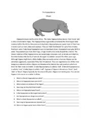 English Worksheet: The Hippopotamus
