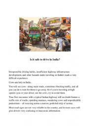 English Worksheet: Is it Safe to Drive in India ?