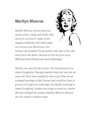 English Worksheet: Marilyn Monroe reading comprehension