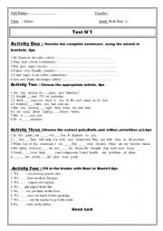 English Worksheet: Grammar test