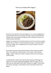English Worksheet: Have you already eaten haggis ?